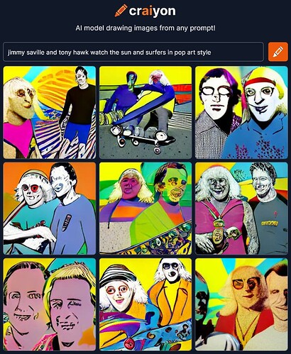 craiyon_220359_jimmy_saville_and_tony_hawk_watch_the_sun_and_surfers_in_pop_art_style
